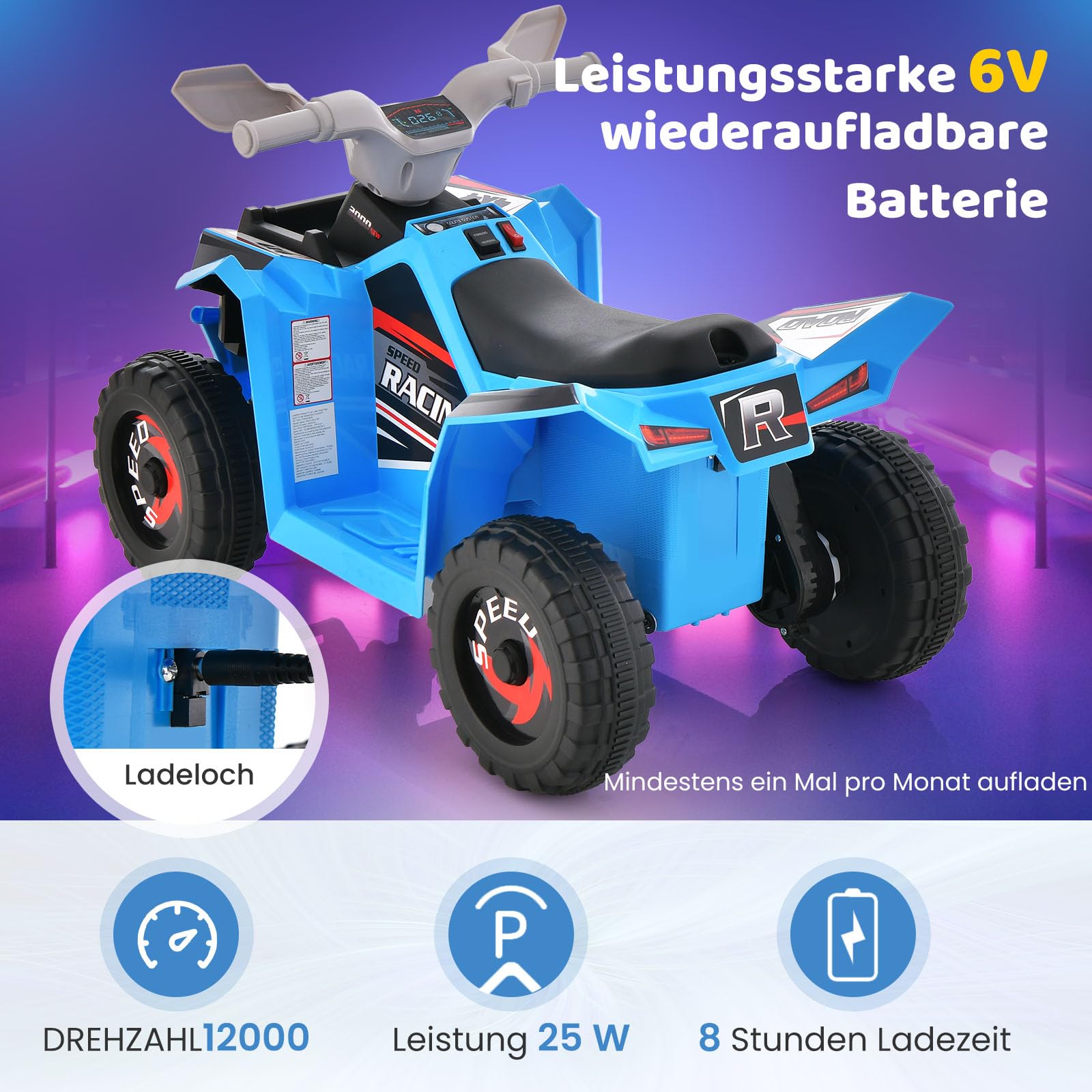 Elektrische Kinderquad, 2,5 Km/u, Vooruit- & Achteruitgang, Voor 18-36 Elektrische Kinderquad, 2,5 Km/u, Vooruit- & Achteruitgang, Voor 18-36