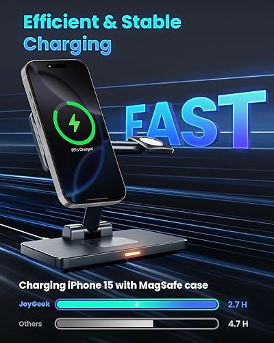 Miniatura 2 de Estación de carga inalámbrica para iPhone Mag-Safe JoyGeek 3 en 1 cargador plegable soporte de teléfono para iPhone 1615141312 ProMaxPlus - para