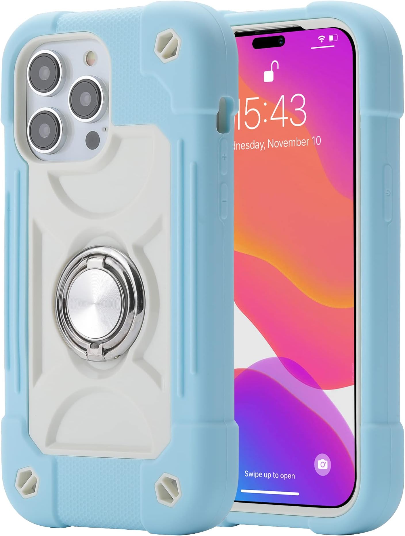 XBO Compatible for iPhone 14 Pro Max Case with Stand, Heavy-Duty Military Grade Shockproof Phone Cover with Adjustable Ring Kickstand for iPhone 6.7 2022 Accessories - Sierra Blue