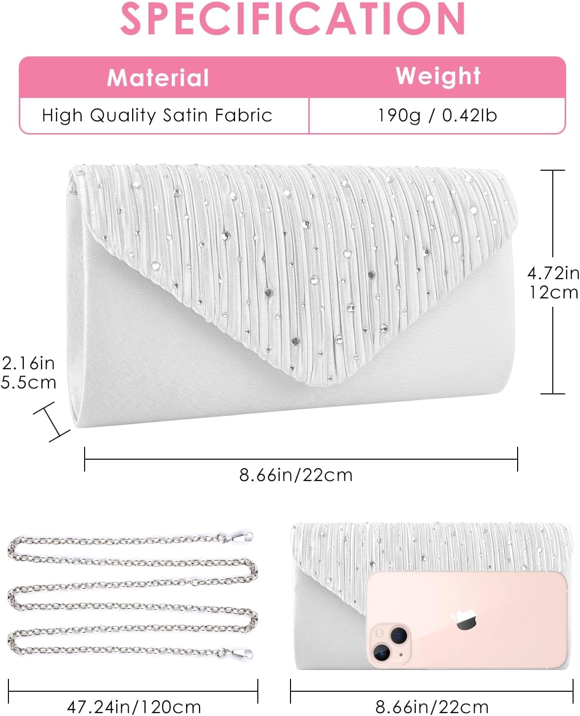 TINDTOP Evening Clutch Purses for Women Handbags for Formal Wedding Party Cocktail Prom Crossbody Shoulder Envelope Bag | for Formal Wedding, Party, Cocktail, Prom, for Formal Wedding, Party - Image 4