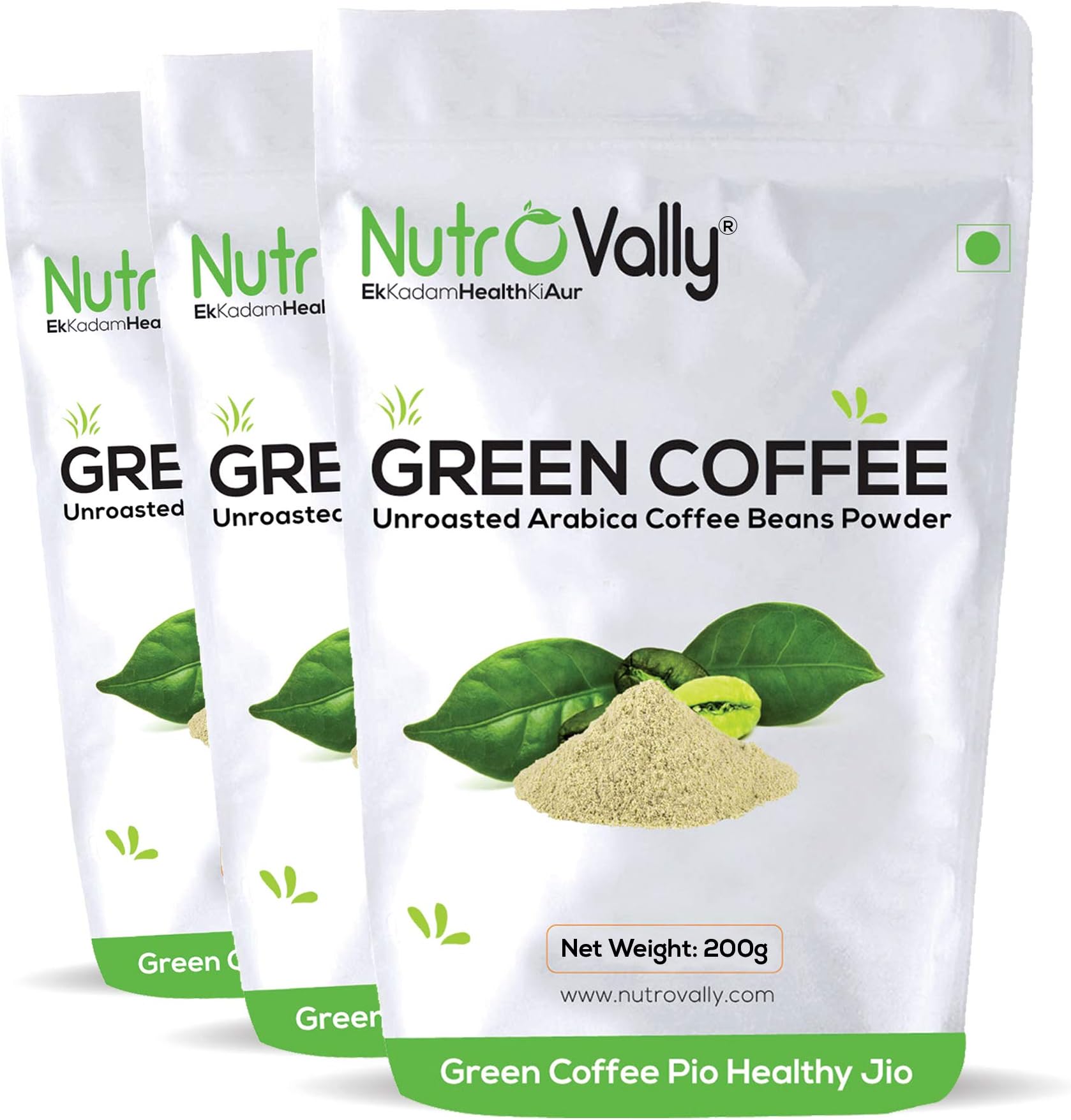 NutroVally Green Coffee Powder 3 x 200g | Flavored Instant Drink Rich in Chlorogenic Acid | Supports Metabolism, Energy & Detox | For Morning Routine, Fitness, Clean Eating | Vegan & Preservative-Free