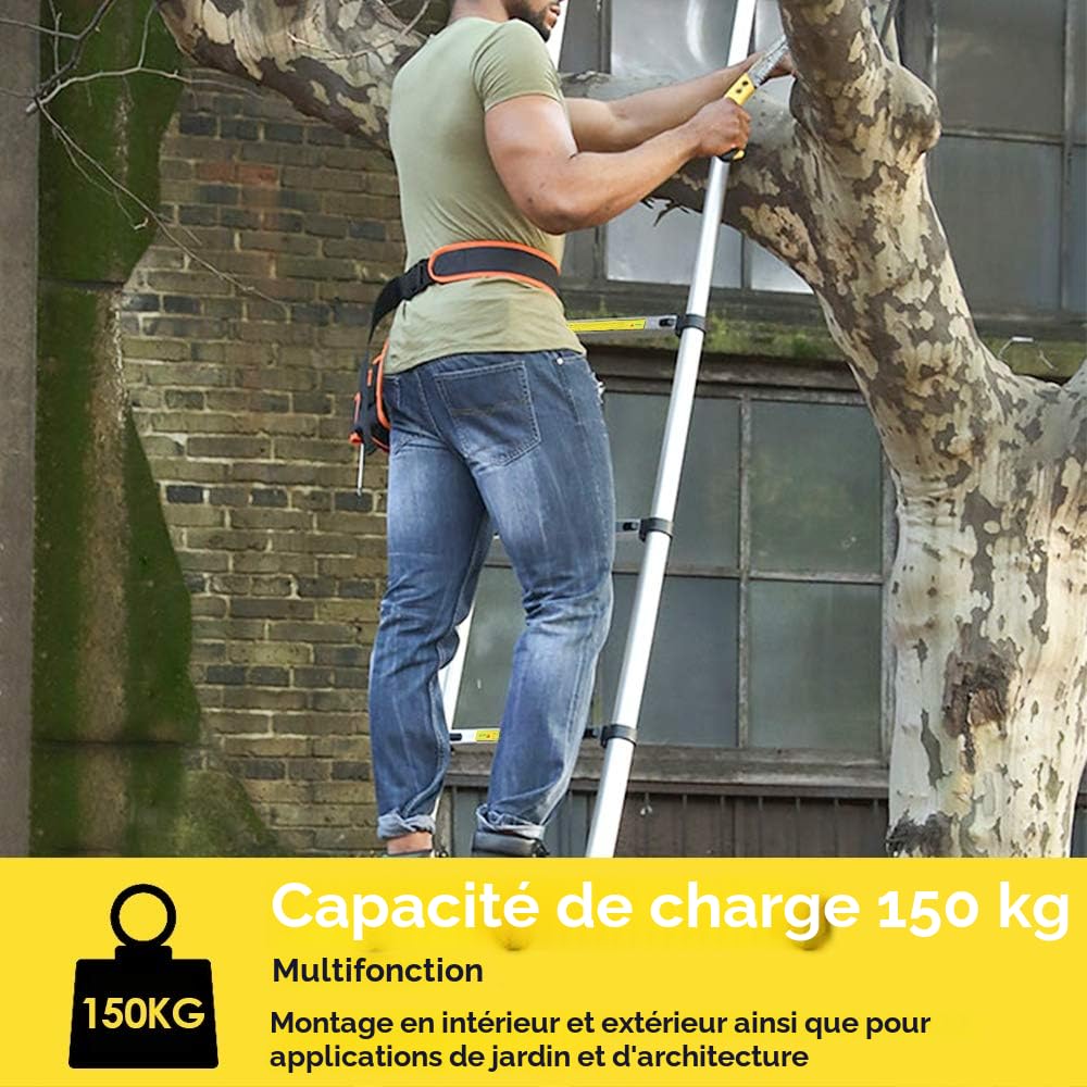 Échelle télescopique en aluminium - 3,2 m - Échelle extensible - Antidérapante - Multifonction - Charge maximale : 150 kg