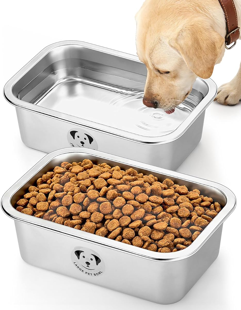 Stainless Steel Large Dog Water Bowl, Spill-Proof Metal Dog Food Bowls, Easy Clean Outdoor Dog Water Bowl for Medium Large Dogs, X-Large & Cats 1.25 Gallons, 2-Pack