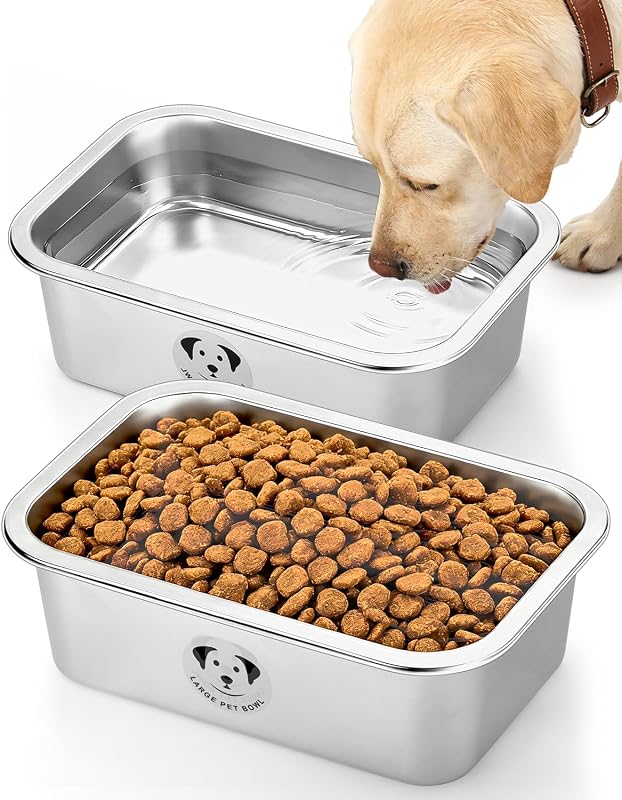 Tigela para Cães em Aço Inoxidável, Grande, Antirrespingos, 1,25 galão, GIXSEGIE, Pacote com 2