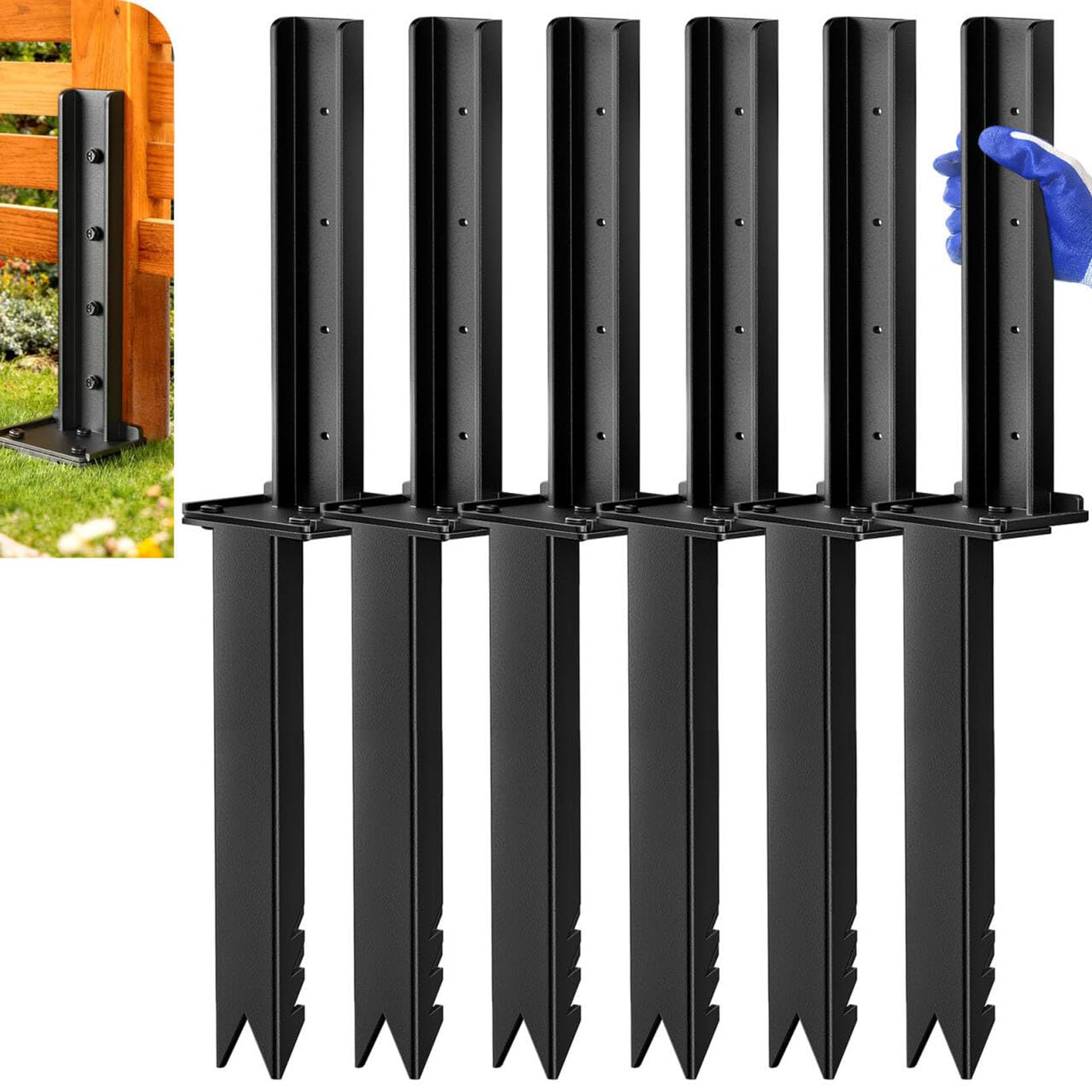LQSYBHD Heavy Duty 80 cm Fence Post Repair Stakes,Galvanised Steel Ground Spikes Fence Post Spike for Tilted Wooden,Fence Posts Fence Post Support for Wooden Post(Size:6pcs)
