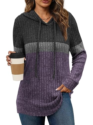 Lylinan Womens Soft Ribbed Knit Hoodie Sweaters Long Sleeve Pullover