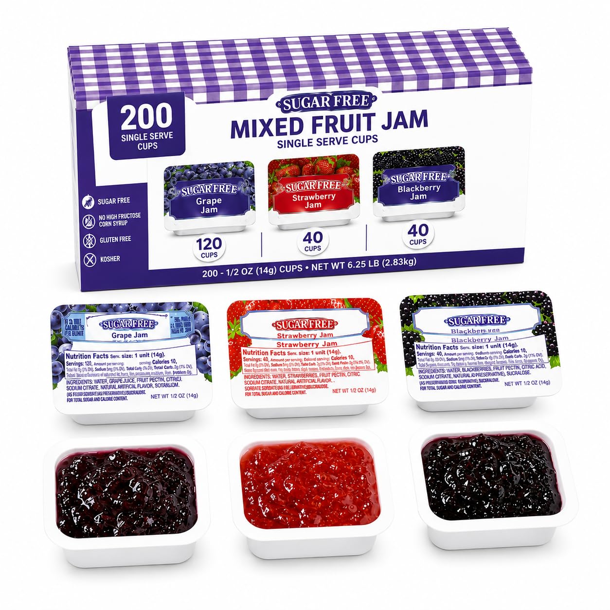 Sugar Free Mixed Fruit Jam Cups 200 Count Single Serve Portion Packs