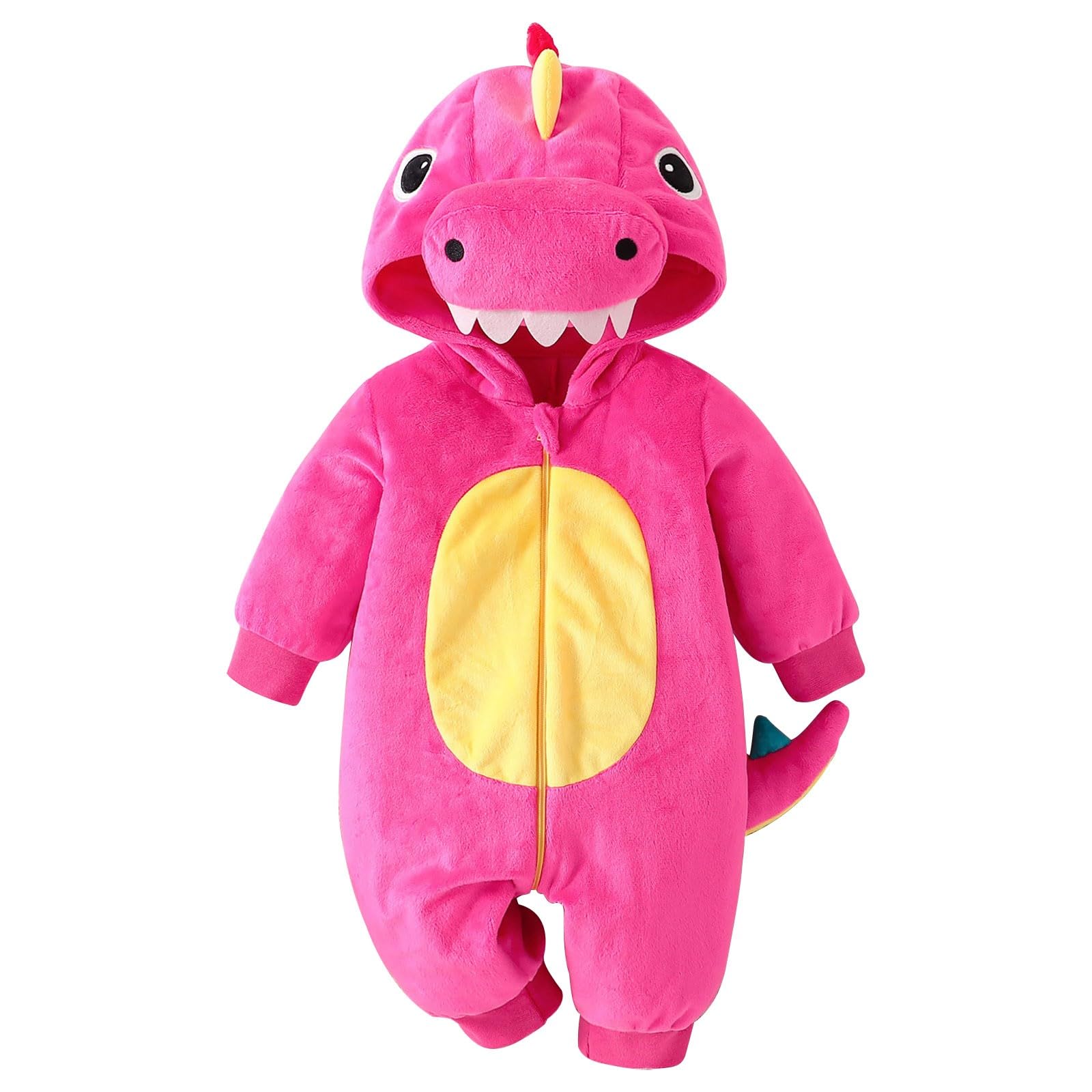Baby Dinosaur Costume Romper Fleece Hooded JumpsuitAnimal Cosplay Outfit