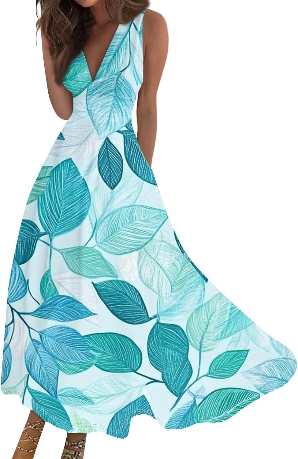 Maxi Dresses for Women Boho Floral Summer Dress Sexy Spaghetti Strap Long Flowy Swing Beach Vacation Sundress