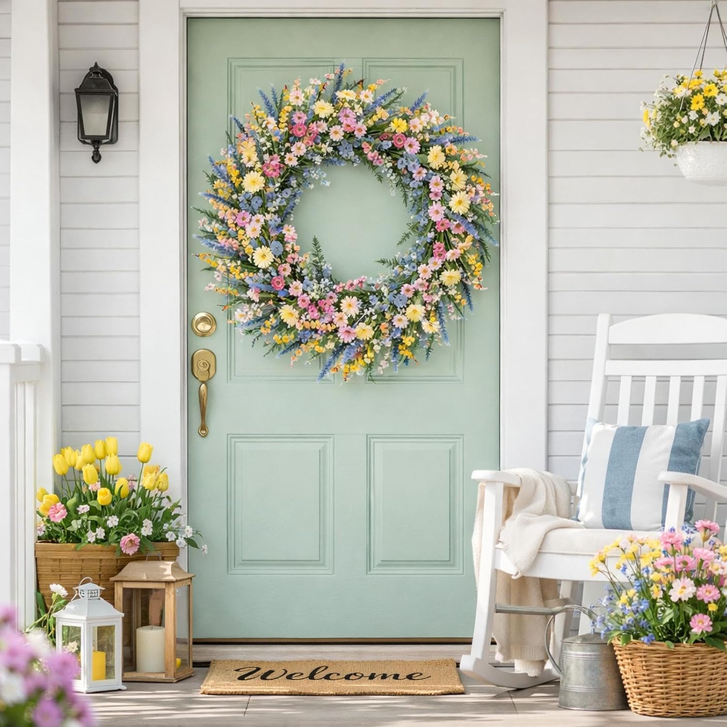 Floral Wreath Photo Prop 45cm Colorful Flower Wreath for Window Home Office