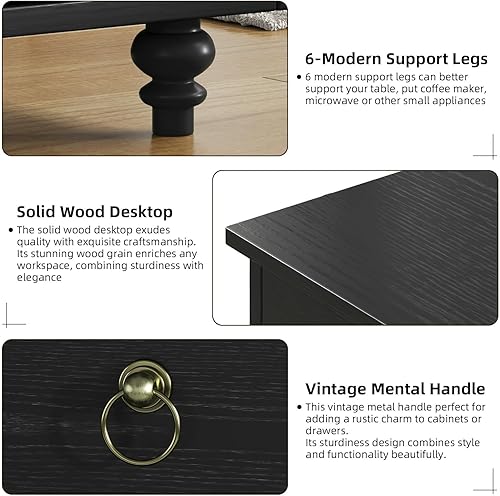 Miniatura 6 de 4 EVER WINNER Gabinete de buffet con almacenamiento, aparador negro de 55 pulgadas con cajones y puertas, barra de café para comedor