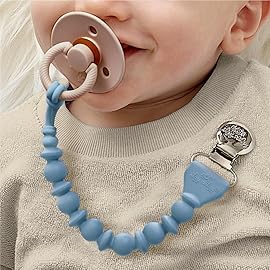Itzy Ritzy Silicone Pacifier Clip; 100% Food Grade Silicone Pacifier Strap with Clip Keeps Pacifiers, Teethers & Small Toys in Place Features One-Piece Design & Cord (Blue)