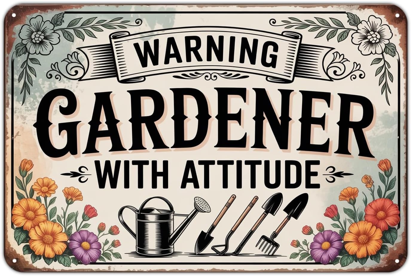Funny Gardener Metal sign Retro Aluminum Metal Signs for Garden & Yard Home Decor 8 X 12 inch, Weather Resistant, Waterproof, Durable Ink, Easy to Mount