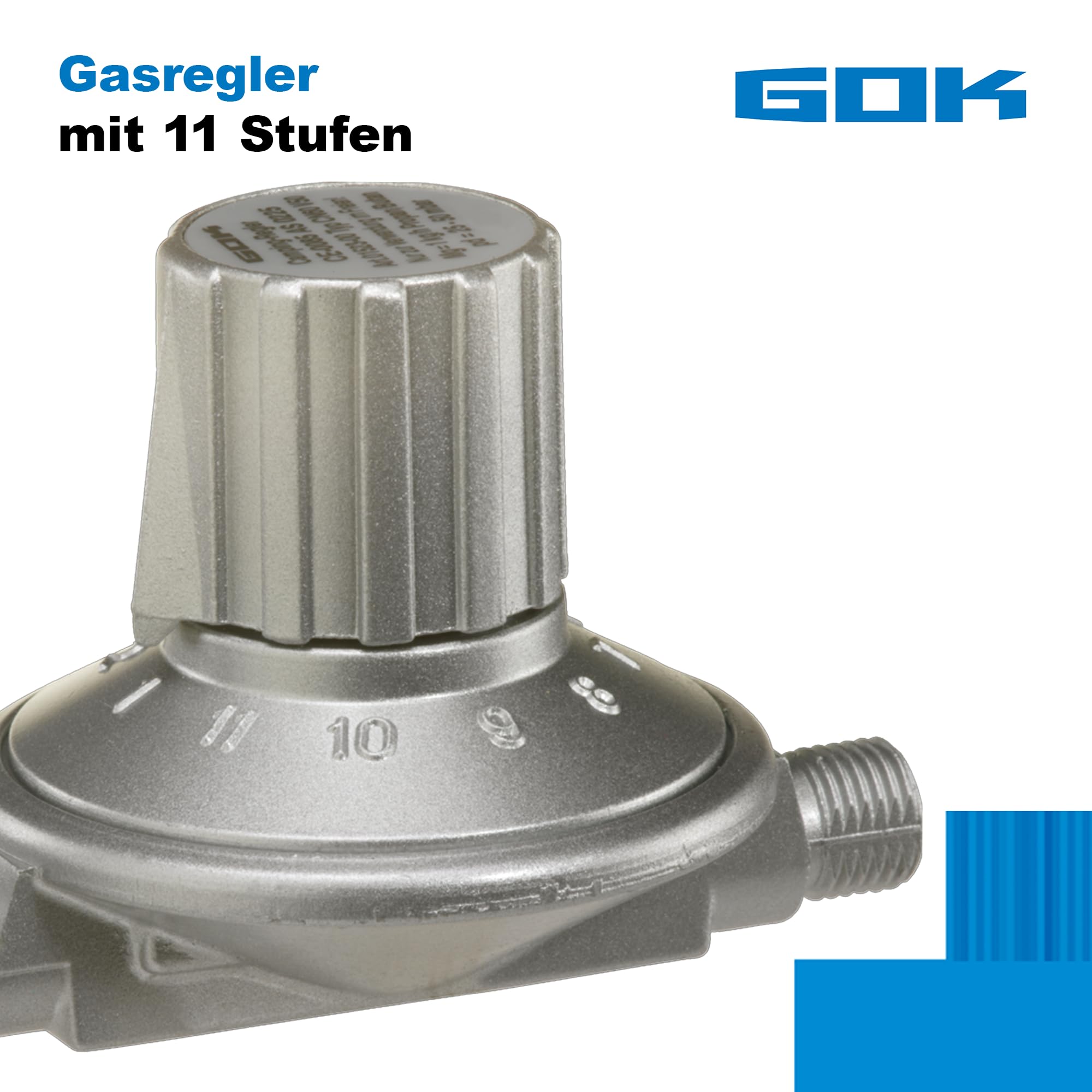 GOK Régulateur de gaz | Réglable sur 11 Niveaux - 25-50 mbar | pour raccordement à des Bouteilles de gaz Propane-Butane