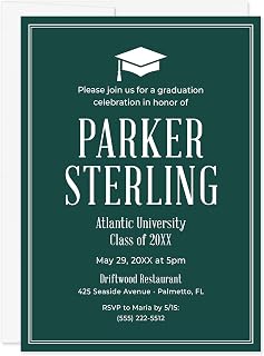 Forest Green Graduation Celebration Invitations, 5x7 High School or College Senior Announcement Cards, Personalized Graduation Party Invite, Custom Grad Modern Minimalist Invitations with Envelopes (Forest)