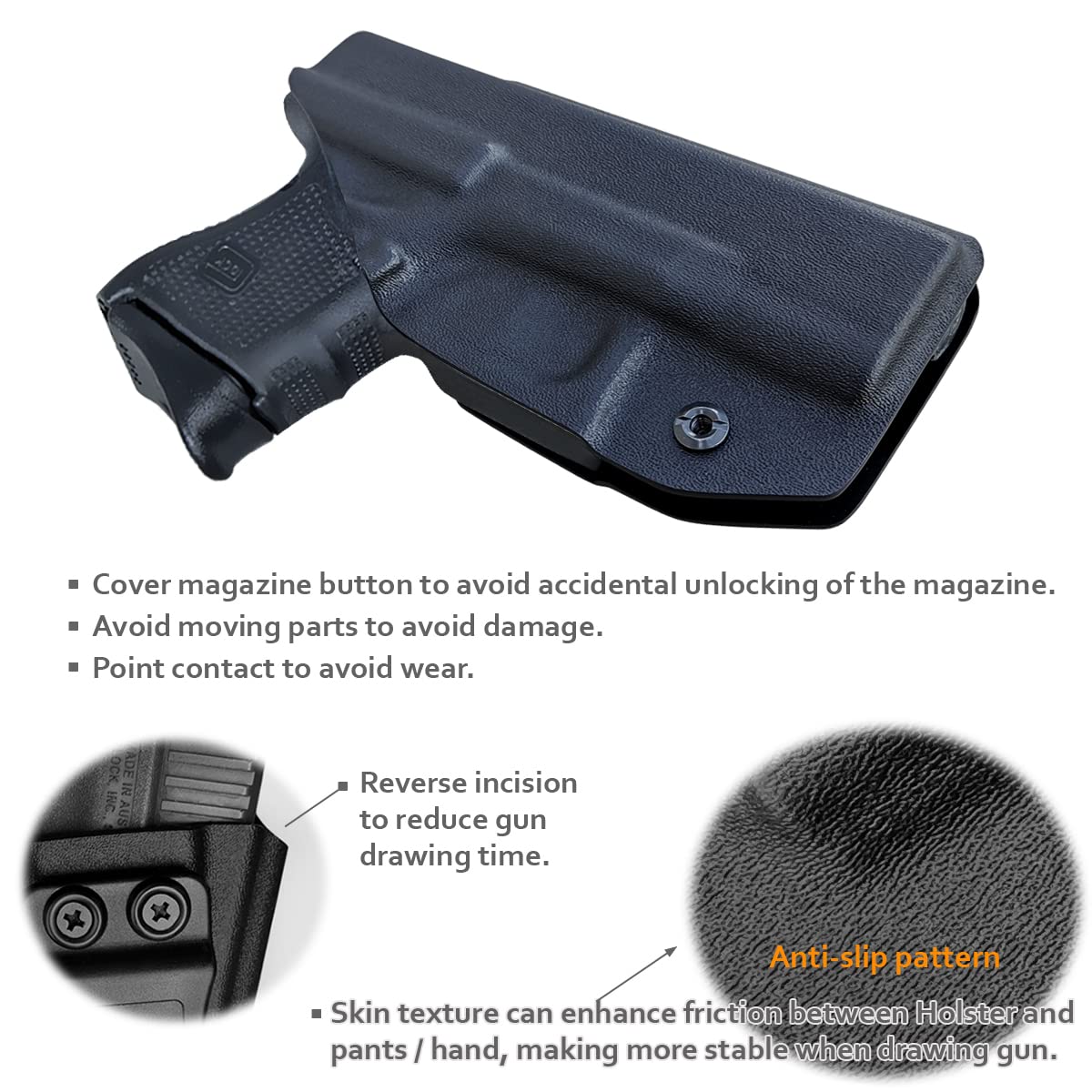 IWB Tactical KYDEX Gun Holster Pistola Softair Fondine Fits: Glock 26 / Glock 27 / Glock 33 Pistol Case Inside Concealed Carry Holster Guns Accessories (Black, Left Hand Draw (IWB))