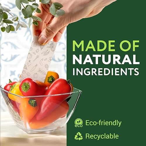 Miniatura 6 de IMPRESA Produce Keeper - Hojas de almacenamiento de alimentos, paquete de 18 hojas de papel frescas para frutas y verduras, ahorrador de verduras