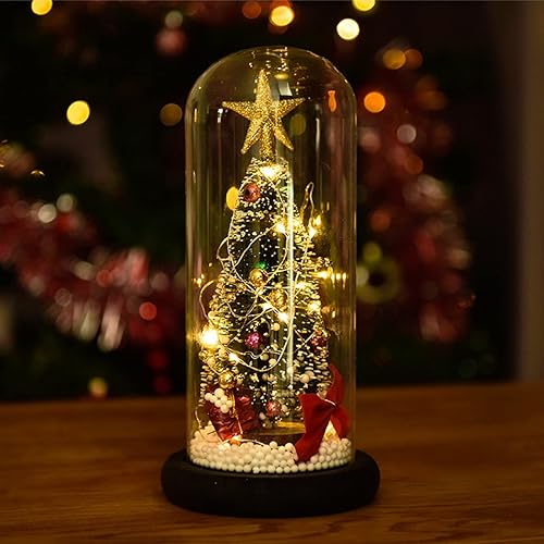 Miniatura 3 de LUOZZY Árbol de Navidad en cúpula de cristal pequeño árbol de Navidad iluminación escritorio adorno brillante mini árbol de Navidad