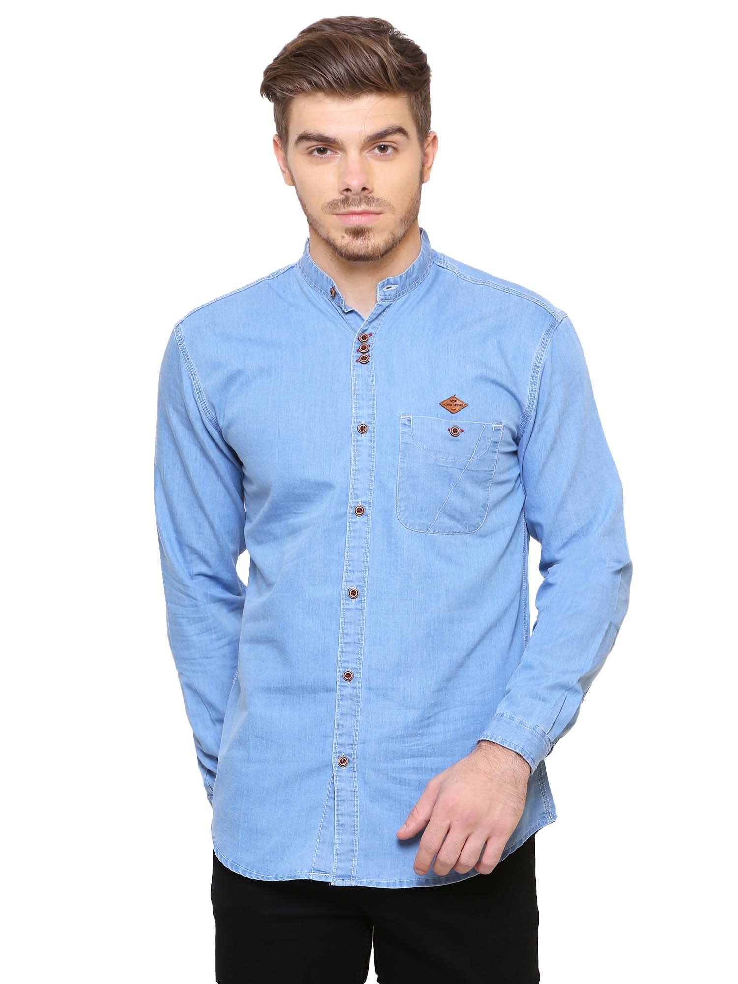 kuons avenue Men's Denim Casual Shirt | Regular Fit | Full Sleeves | Mandarin Neck – Classic Casual Wear for Everyday-picture-25