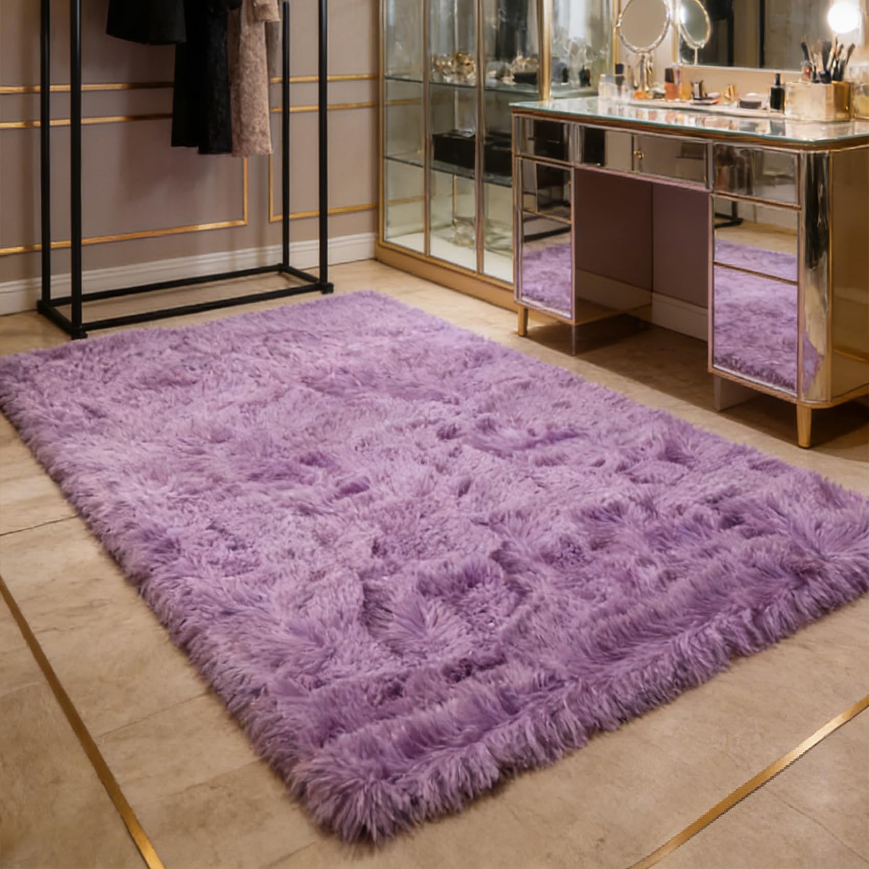 Tapis de salon lavable pourpre shaggy à la texture soft haut de gamme