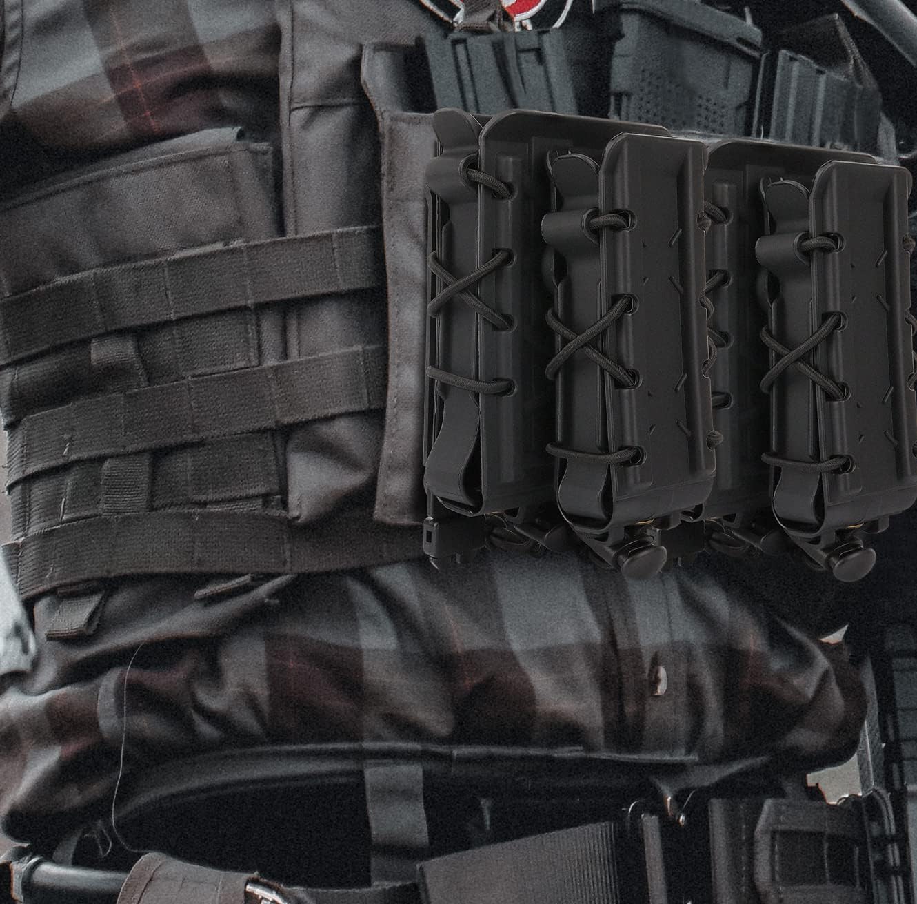 Magazine Pouches 5.56/7.72mm + 9mm/45APC Pistol Mag Pouch Magazine Holster for M4 M14 M16 AK AR Glock M1911 with 2 Clips (Black)