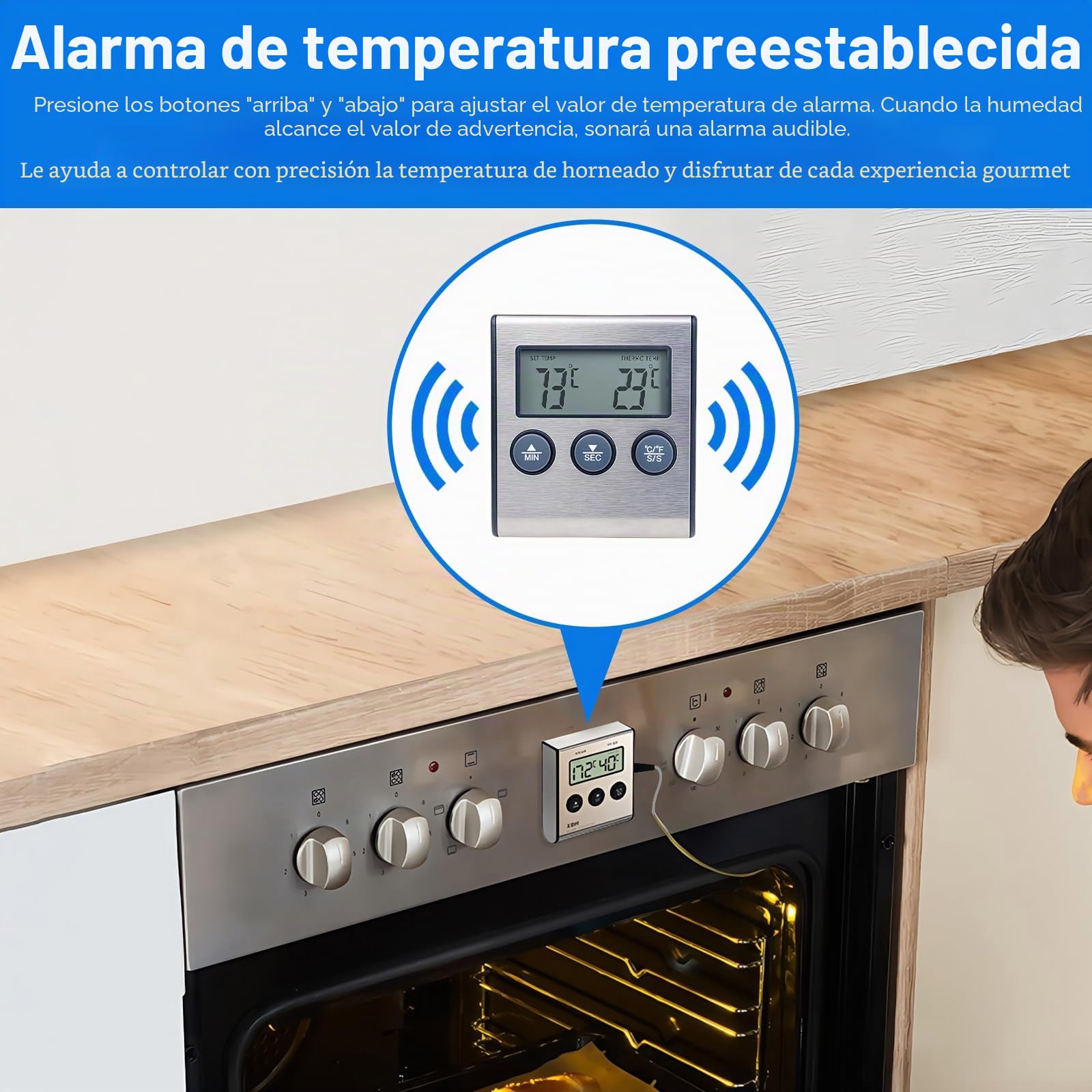 Termómetro Digital De Cocina con Sonda, Termometro Horno, Meat Thermometer, Termometro Carne Barbacoa, Barbecue Thermometer, Termómetro Digital De Cocina Carne Alimento para Barbacoa Horno Parrilla