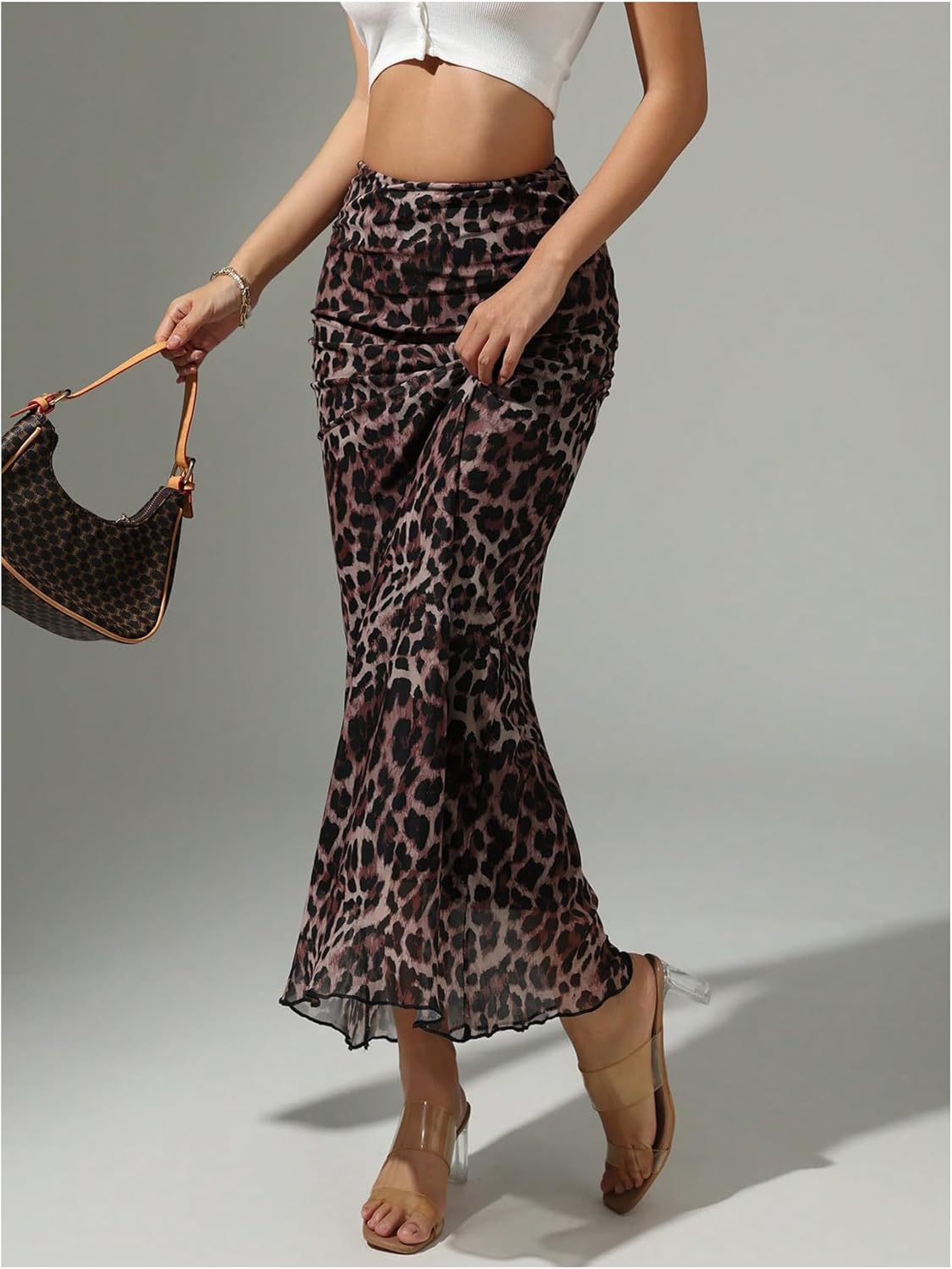 Women's Leopard Maxi Skirt Y2k Cheetah High Waisted Fishtail Bodycon Skirts - Image 3