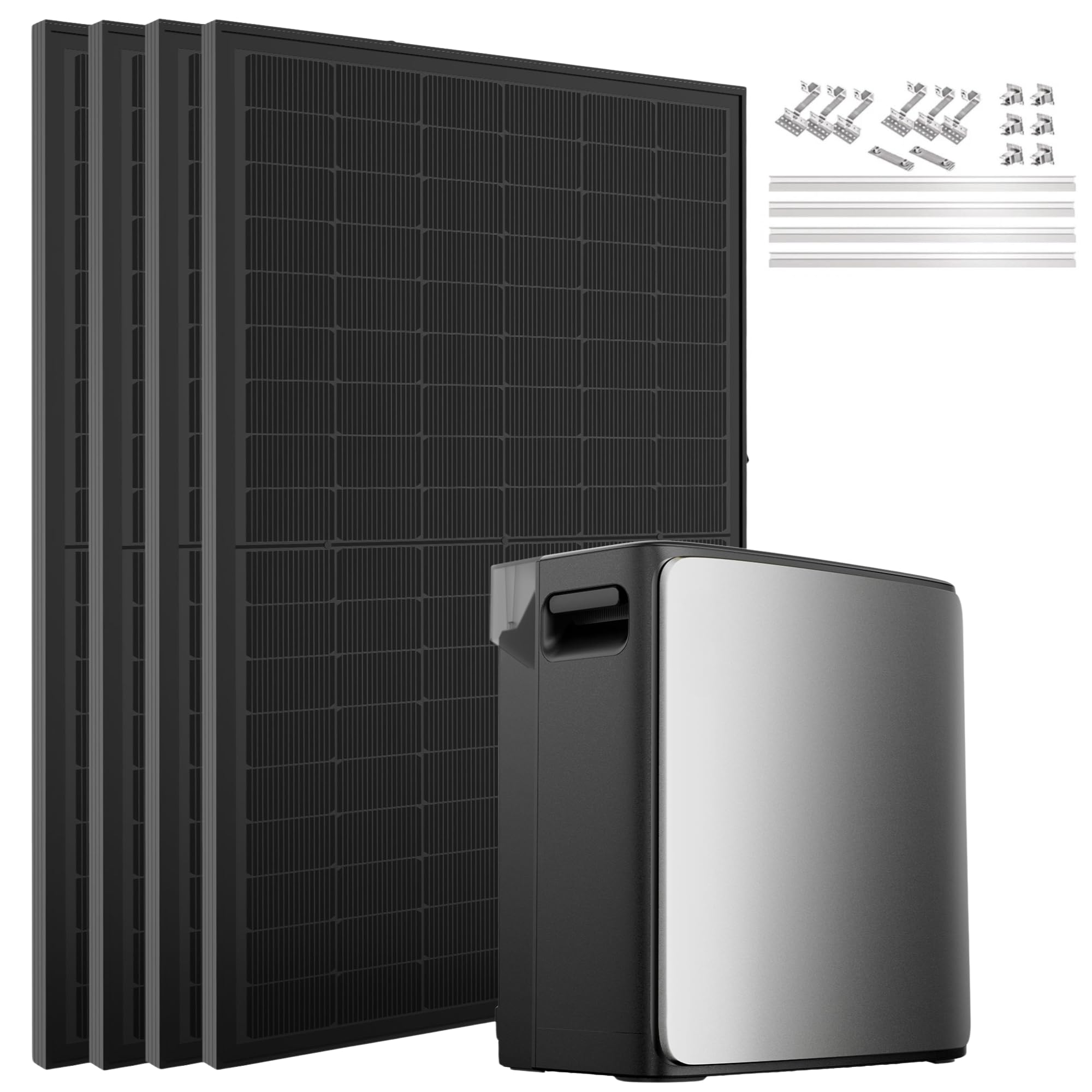 ALLDREI® All in One 2000W Balkonkraftwerk mit Speicher 3,84 kWh, Ultra X mit 4 MPPT, 4×500W Full Black Bifaziale Solarmodule, 2300W Dual AC-Anschlüsse, Mit Ziegeldachhalterung(0% MwSt)