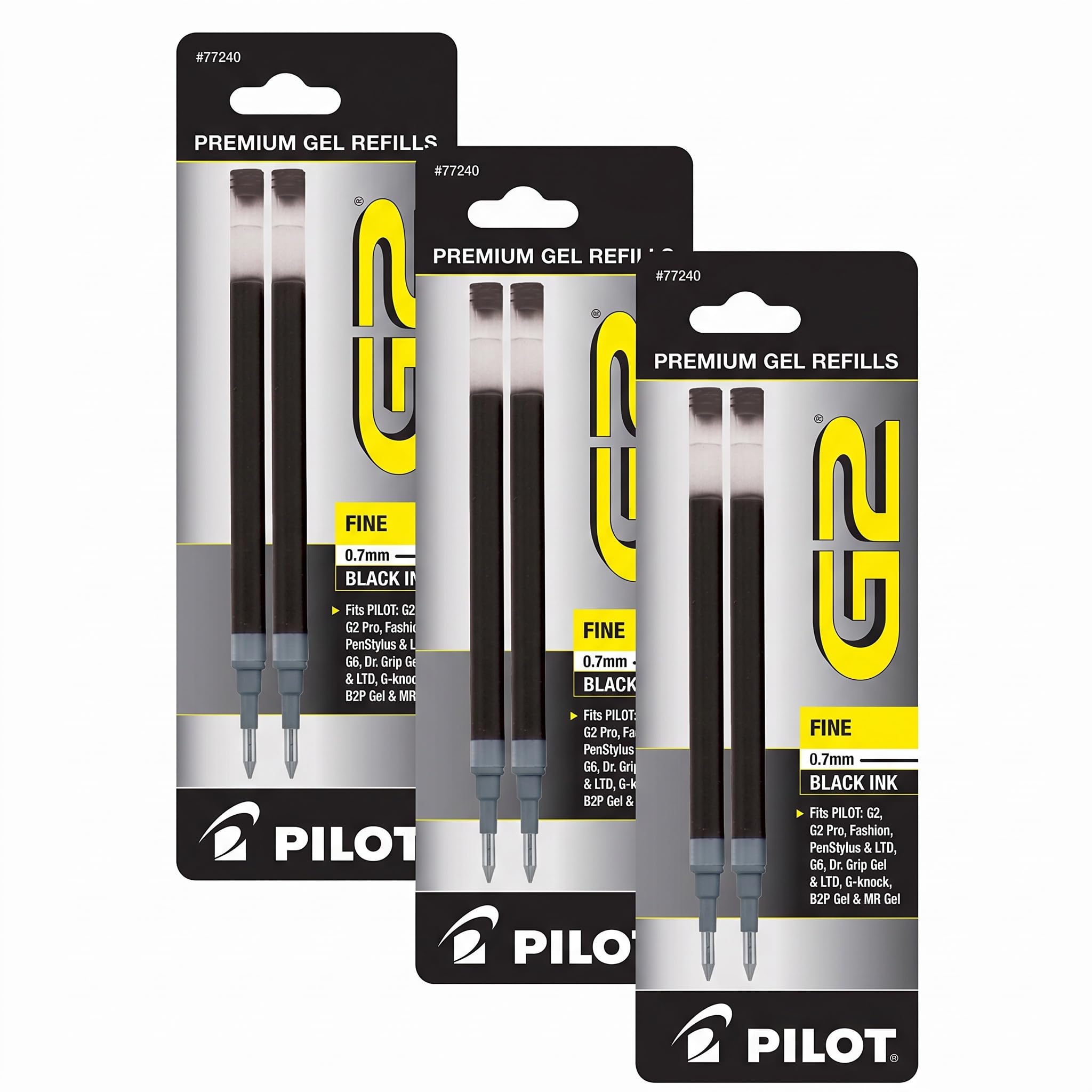 Pilot, G2 Gel Ink Refills, Fine Point 0.7 mm, Black, 2 Count (Pack of 3)