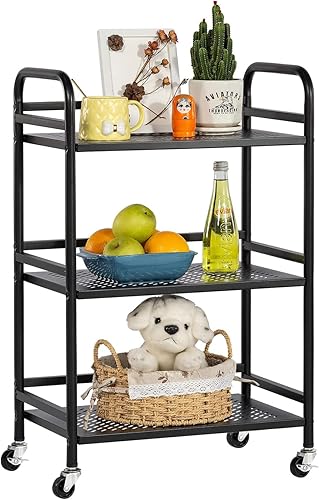 Miniatura 26 de 3-Tier Metal Utility Multipurpose Rolling Cart,Large Capacity Heavy Duty Cart with Lockable Wheels for Kitchen,Living Room,Office,Bathroom Storage