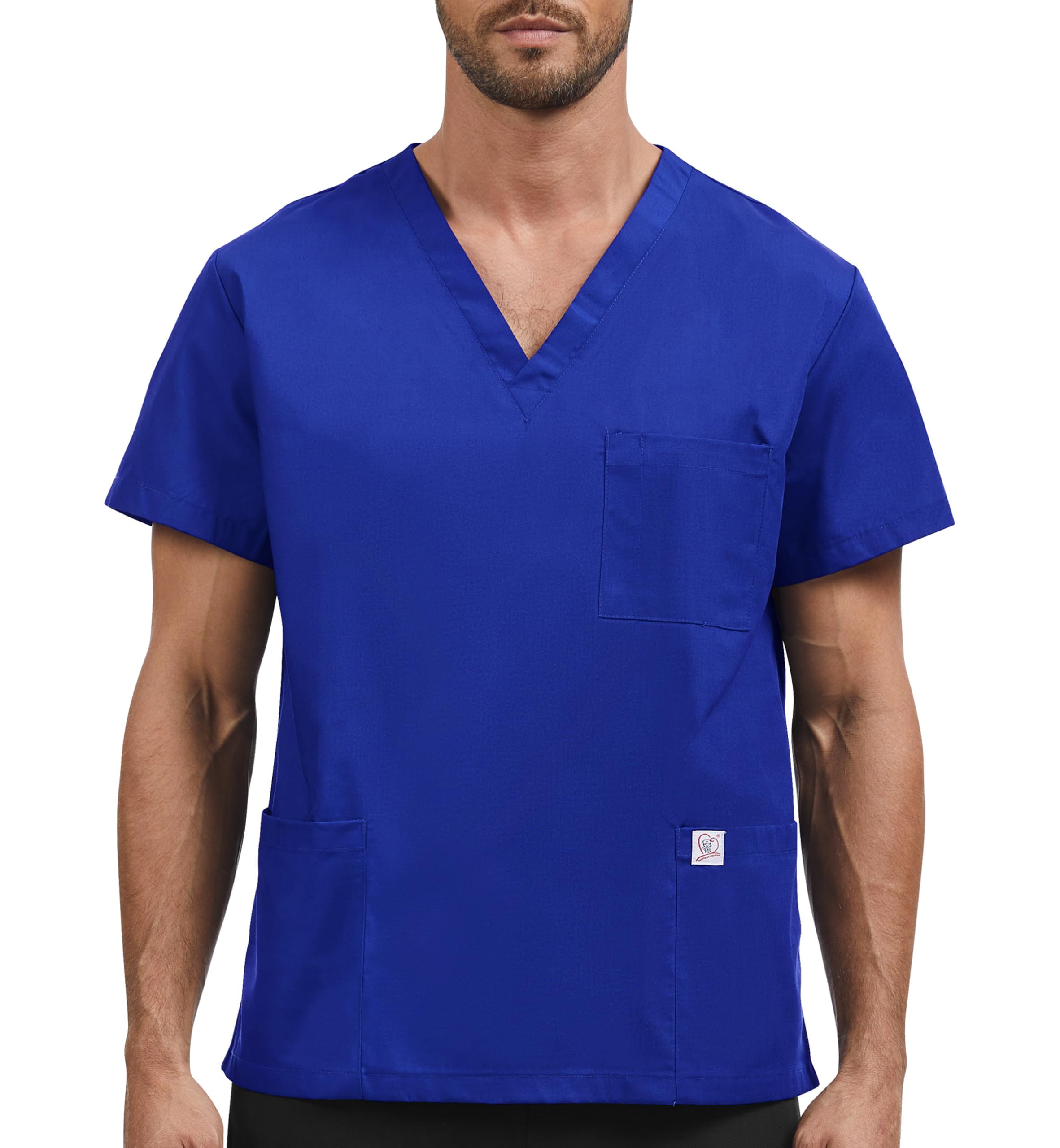 JONATHAN UNIFORM Men's Scrub Top with Short Sleeve, 3 Pocekts Working Uniform for Carer, Dental, Clinic, Vet, Beauty (Bright Blue, L)
