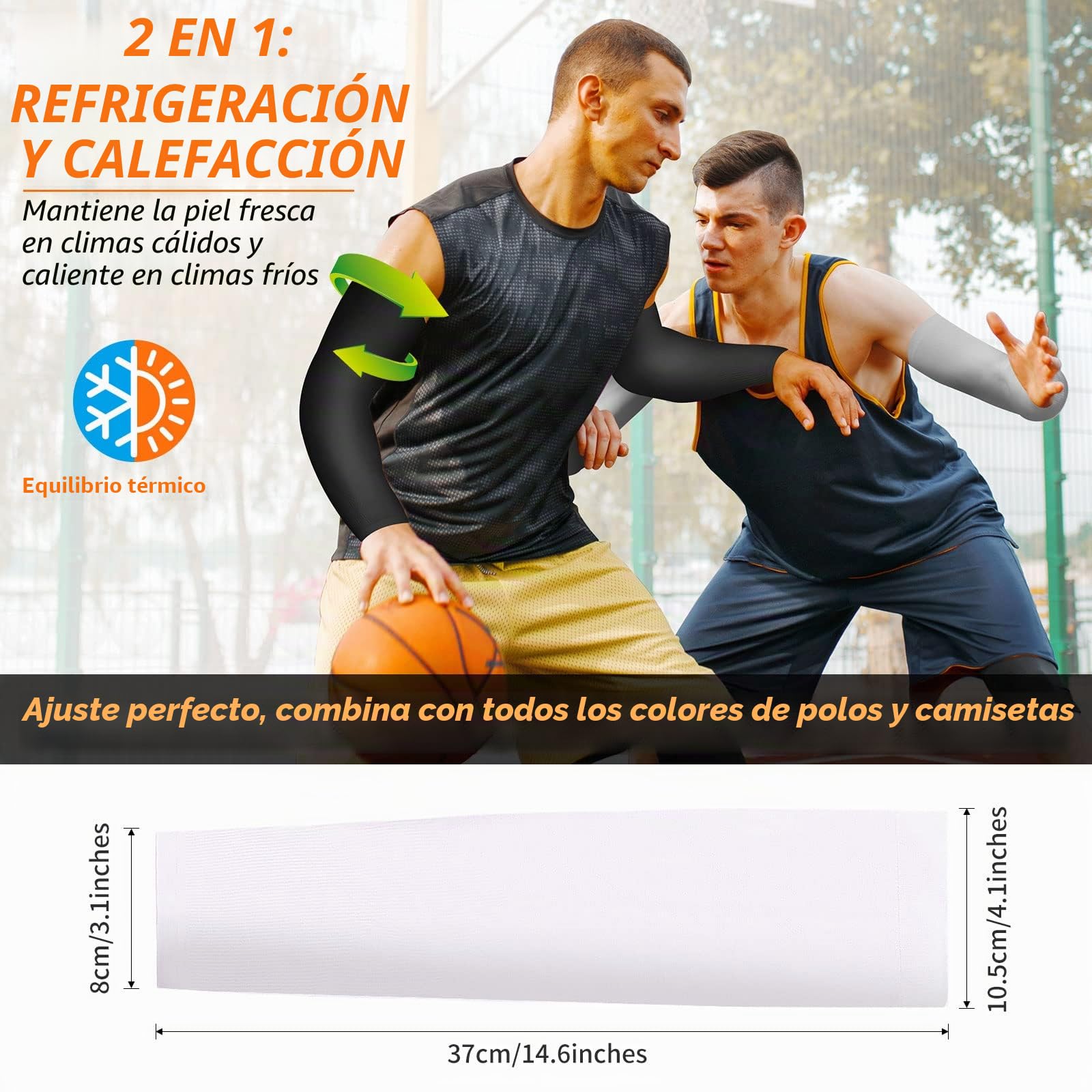 Manguitos Upf 50+ Refrescantes, Anti Uv, De Compresión, Protección Solar, Antideslizantes Para Correr, Ciclismo, Voleibol, Baloncesto - 2 Pares