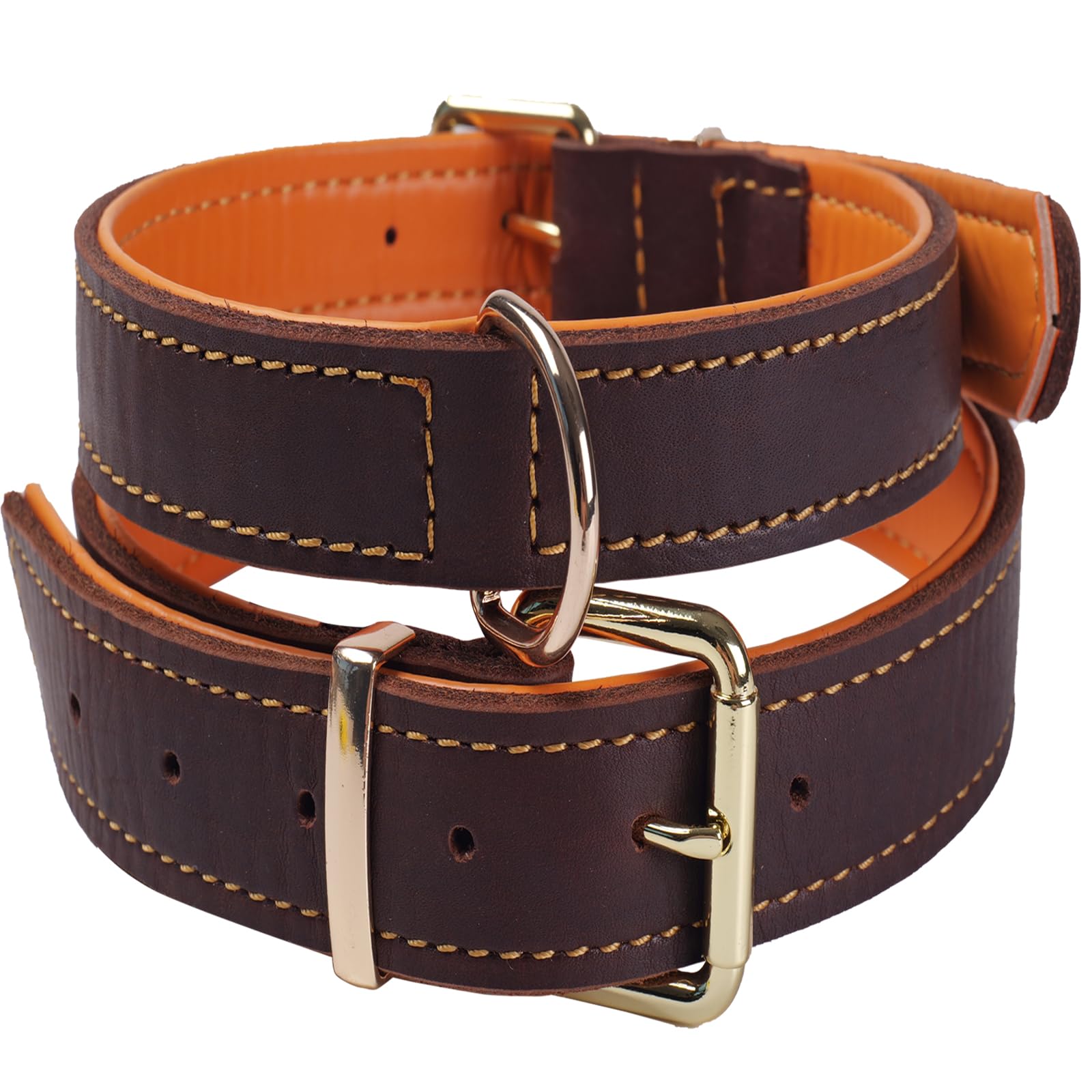 Collar de Cuero Resistente para Perros, Acolchado y Hecho a Mano para Razas Medianas, Grandes y XL, Diseño Grueso y Cómodo Resistente, Suave y Duradero(Marrón,L) | Para razas medianas, grandes y XL