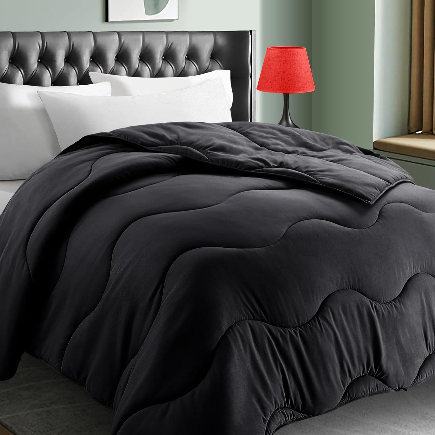 MEELUS All Season Comforter Lightweight Cooling Black, Soft