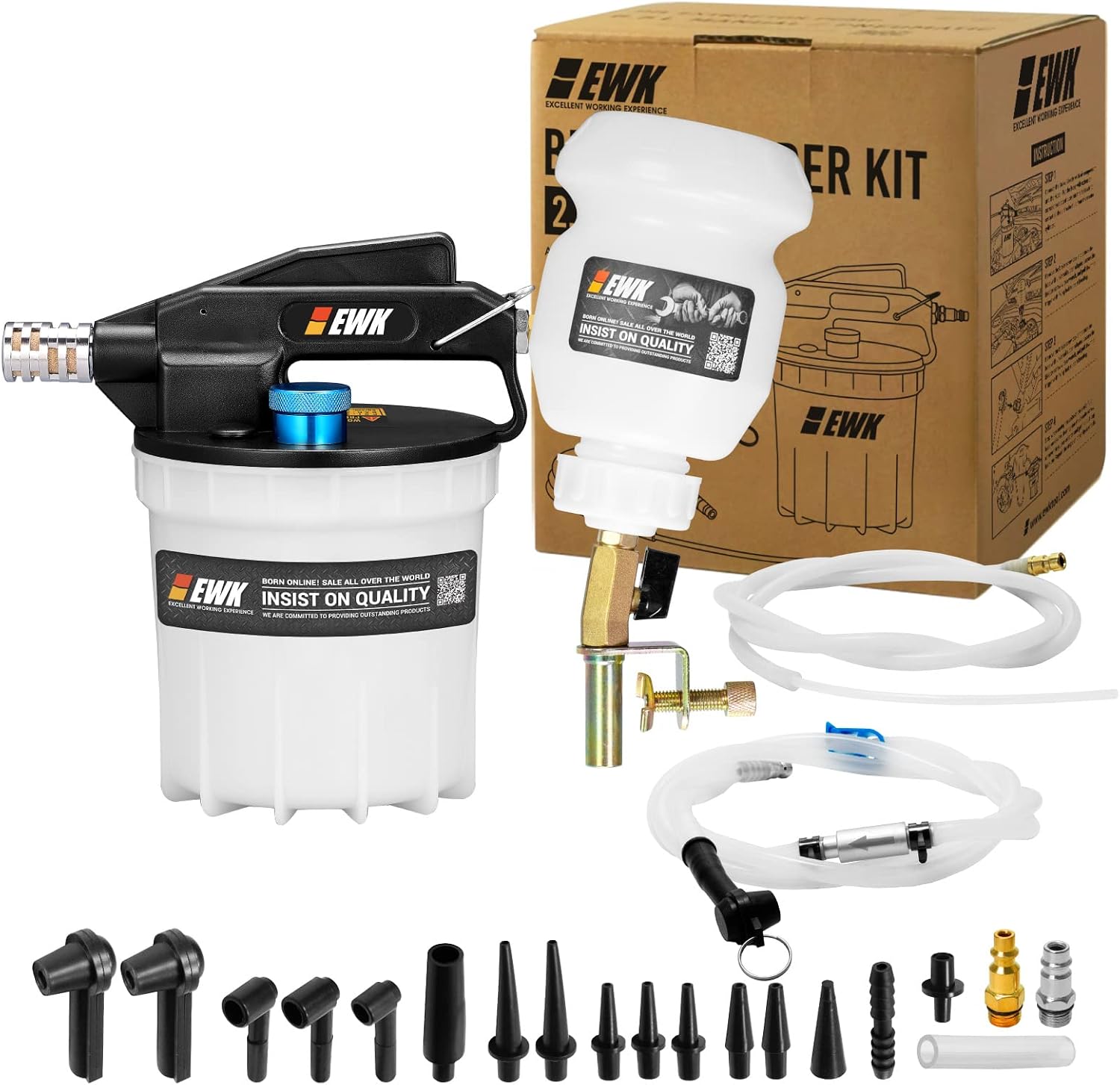 EWK 23 Pcs 2L Pneumatic Vacuum Brake Fluid Bleeder Extractor Pump Kit + 1L Refilling Bottle