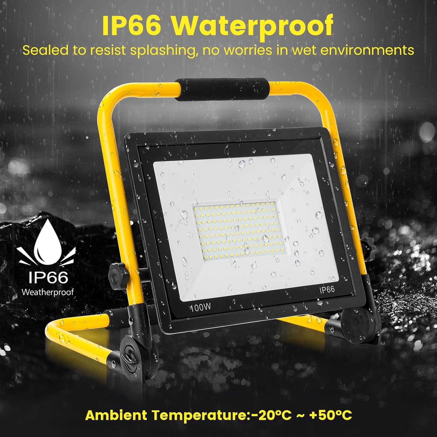 10000 LM 100W LED Work Light with 16.4FT Cord, Portable Job Site Lighting for Workshop Garage Construction Site, Aluminum IP66 Waterproof Flood Light Outdoor/Indoor Work Lamp