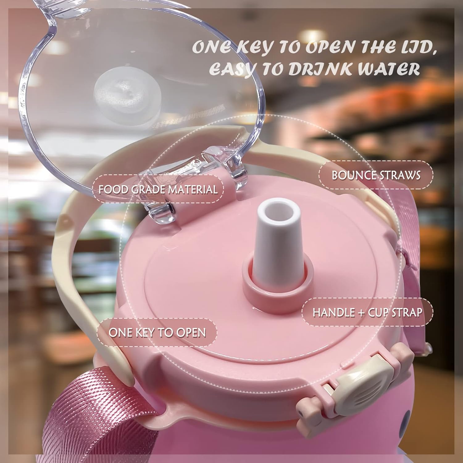 Cute Bear Water Bottle: 32oz Kawaii Kids Water Bottles with Strap and Straw - Leak-proof Plastic Drinking Cups for Girls Women School Sports Camping Picnic Hiking Travel (Pink-blue) - Image 6