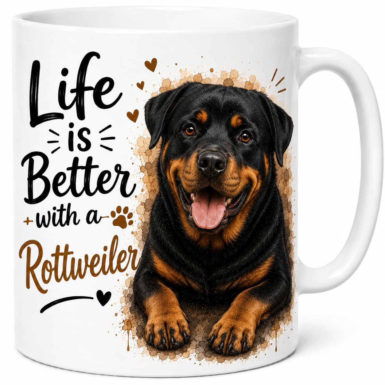 Brew Crew Gifts Life is Better with a Rottweiler Mug – Cute Rottweiler Dog Lover Gift – 11oz White Ceramic Coffee Mug