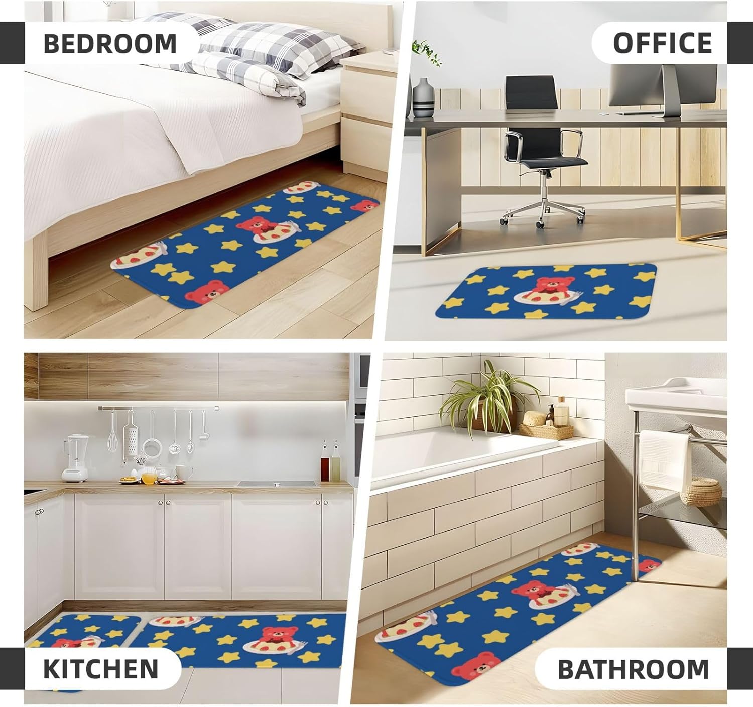 Red Bear in Pudding Kitchen Rugs Set of 2, Cushioned Anti-Fatigue Kitchen Mats for Floor, Waterproof Comfort Standing Mat Absorbent Velvet Kitchen Runner Rugs 17"x30"+17"x47"