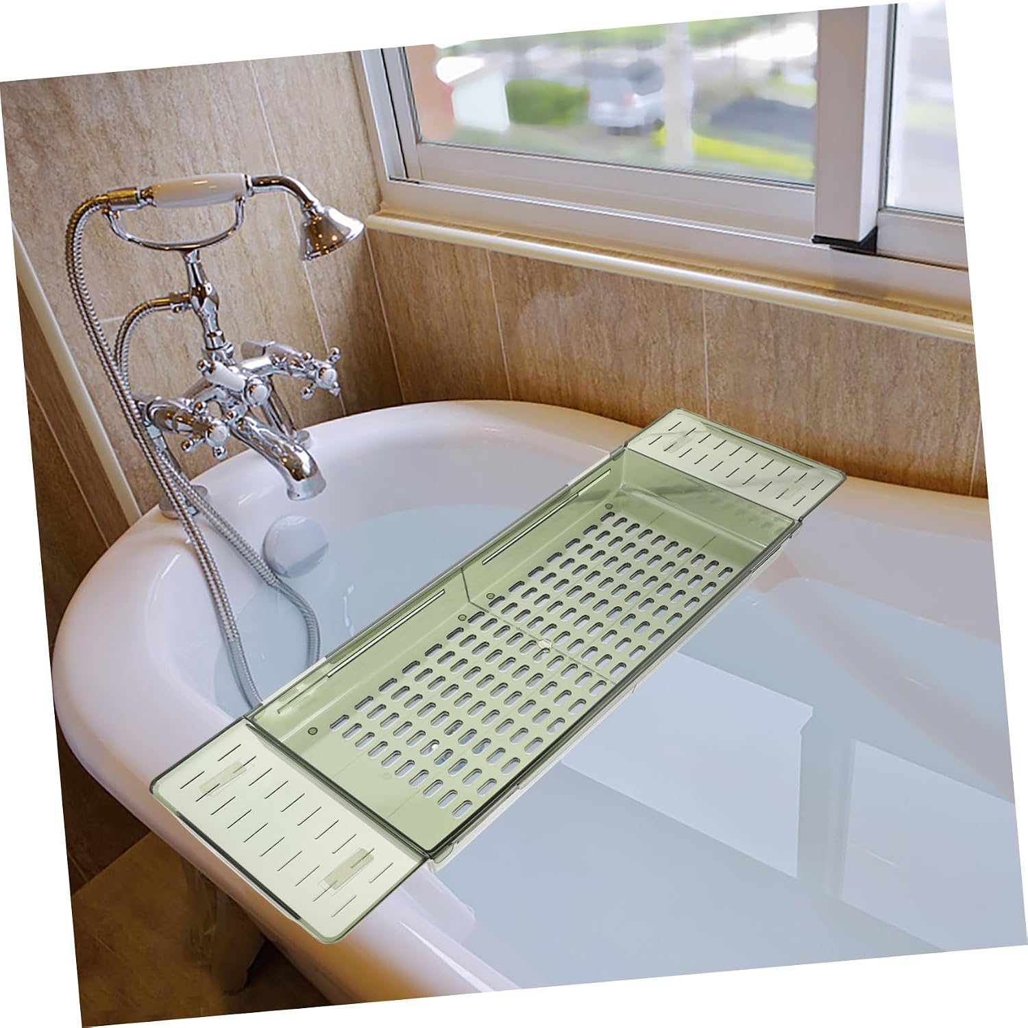 Adjustable Expandable Bathtub Tray Waterproof Bath Shelf for Tub Non-Slip Storage Rack for Relaxing Baths and Organizing Accessories