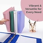 POPRUN 3 Ring Binder 1 Inch, PVC-Free Durable Organizer with 2 Inside Pockets for School & Office, Heavy-Duty Binder Holds 175 Sheets (8.5" x 11" Paper), 4 Pack, Pink