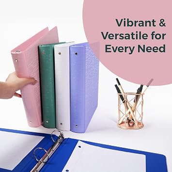 POPRUN 3 Ring Binder 1 Inch 1 Pack, PVC-Free, Heavy-Duty White