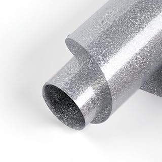 HTVRONT Silver Glitter Heat Transfer Vinyl - 10" x 5FT Silver Glitter HTV Vinyl for T-Shirts, Silver Glitter Iron on Vinyl for All Cutter Machine（Silver Glitter）