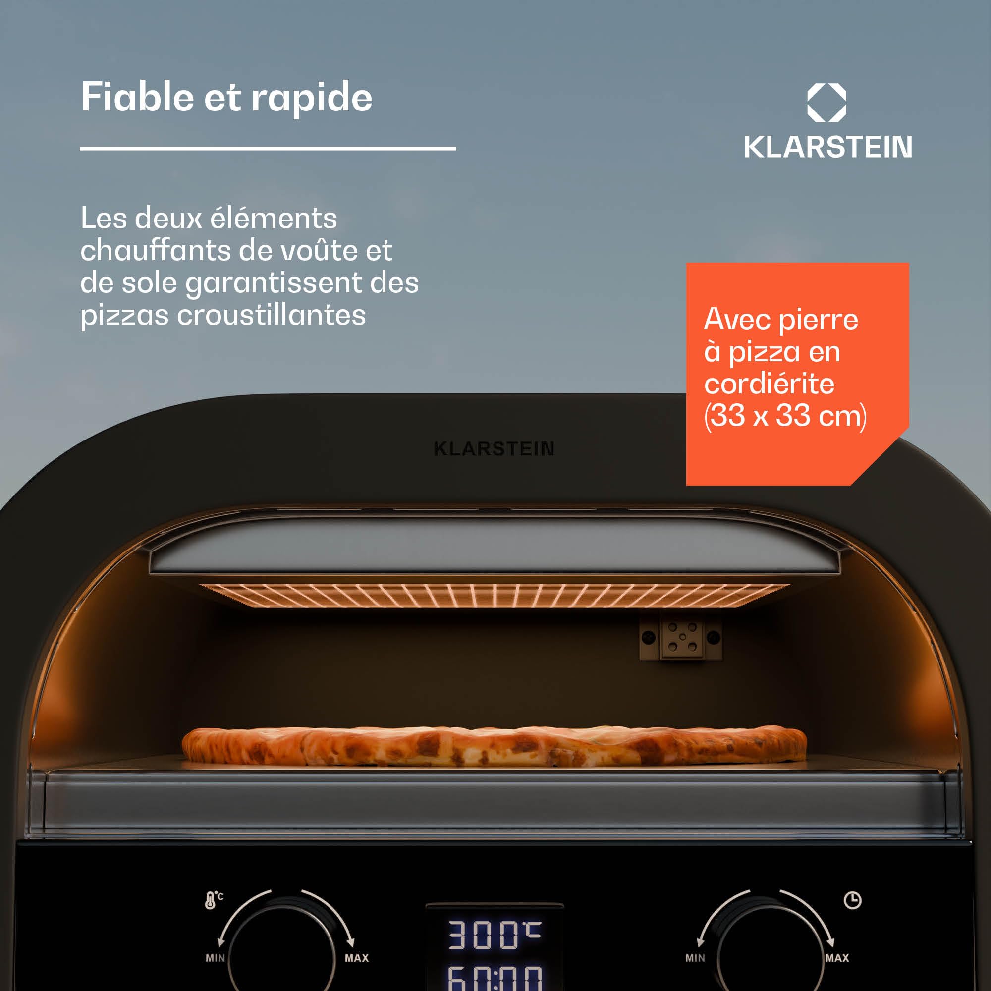 Klarstein FornoVetro Four à Pizza Électrique 2200W Double Chauffage Température Numérique Pierre à Pizza Couvercle Verre 450°C