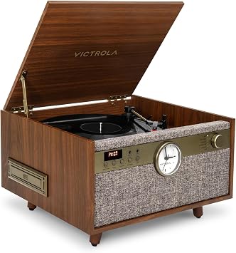 Victrola Century Signature+ 6-in-1 Vinyl Record Player & Music Center - 3-Speed Turntable, CD & Cassette, VINYLSTREAM, Bluetooth & 3.5mm Aux, Record Player with Speakers, 18" Legs Walnut
