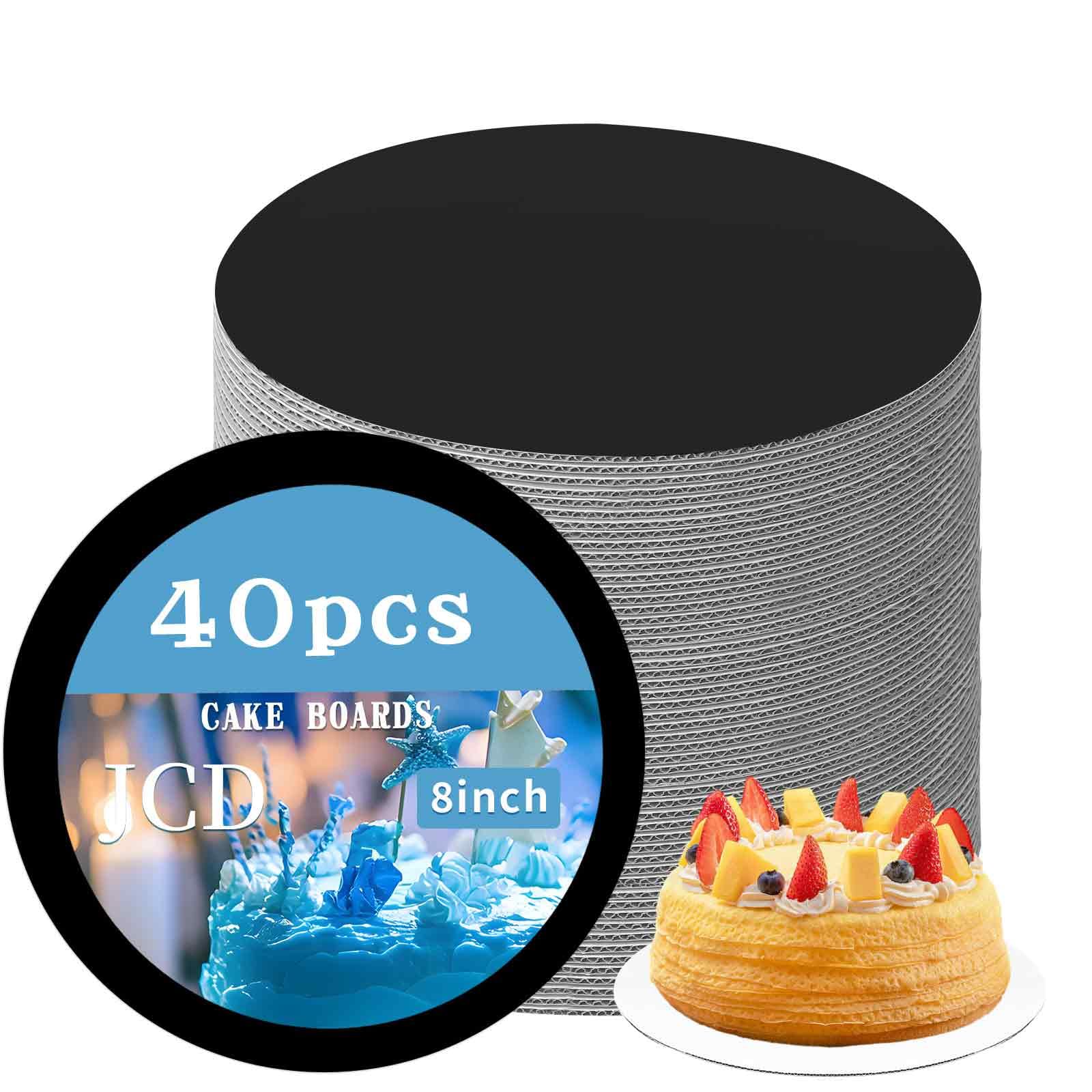 JCD 8" Black Cakeboard Round,Disposable Cake Circle Base Boards Cake Cardboard Pizza Plate Platter 8 inch,Pack of 40-Thinner But Stronger(Black, 8inch/40Pcs)