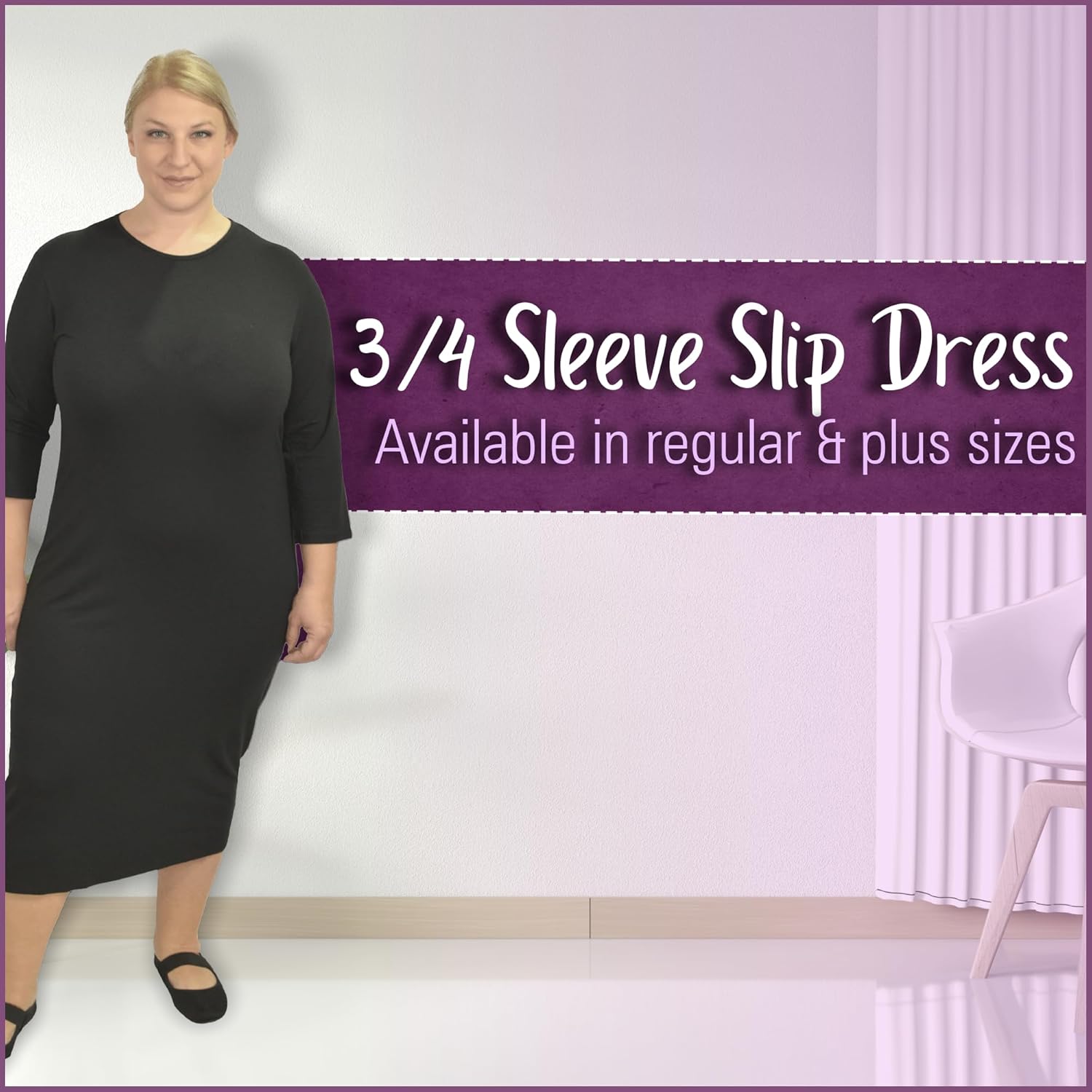 Kosher Casual Women's Modest Knee Length 3/4 Sleeve Layering Midi Dress - Image 3