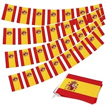 32.8 ft Spanish Pennant Flags Banner, 30 Pcs Mini Spain String Flags, Red and Yellow Bunting for National Day, Hispanic Heritage, Soccer Events, Festivals, Home, Garden, and Party Decorations