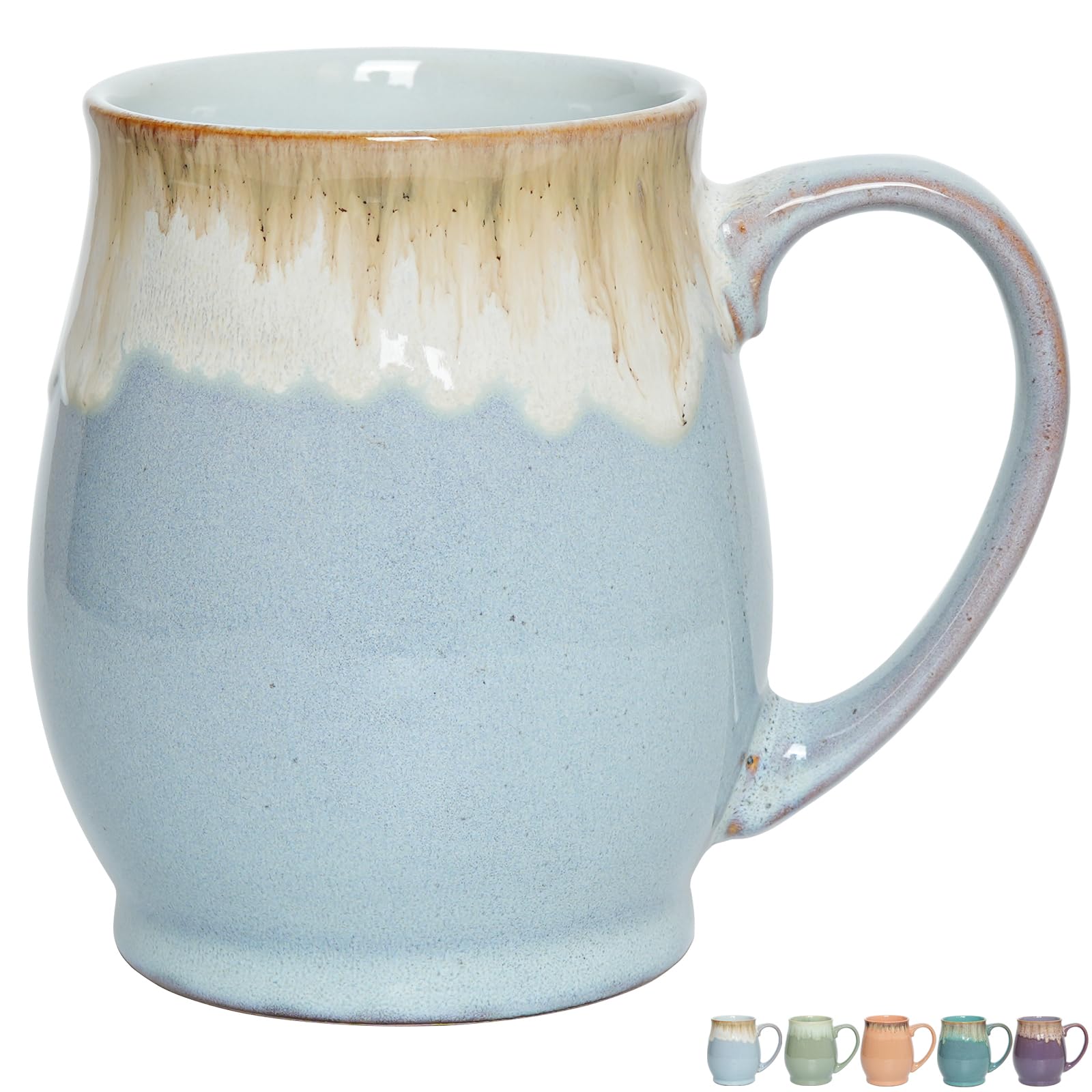 Bosmarlin Extra Large Ceramic Coffee Mug, 24 Oz, Dishwasher and Microwave Safe, Big Oversized Tea Cup, Reactive Glaze (Light Grey bLue)
