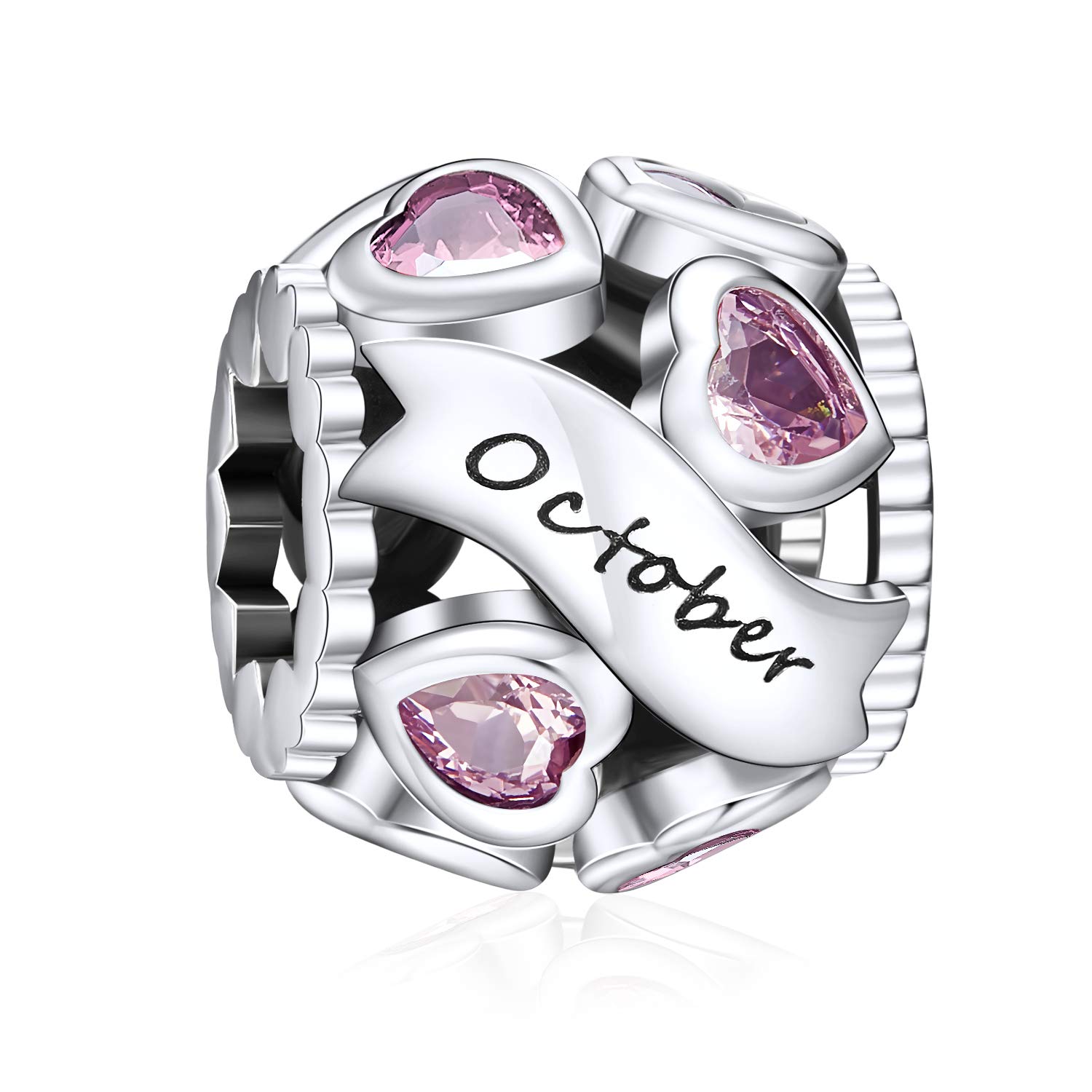 Birthstone Charms 925 Sterling Silver Love Heart Openwork Bead for Charm Bracelets and Necklaces with 5A Cubic Zirconia, Birthday Mothers Day Jewelry Gifts Women, Silver Cubic Zirconia, Cubic-image-42